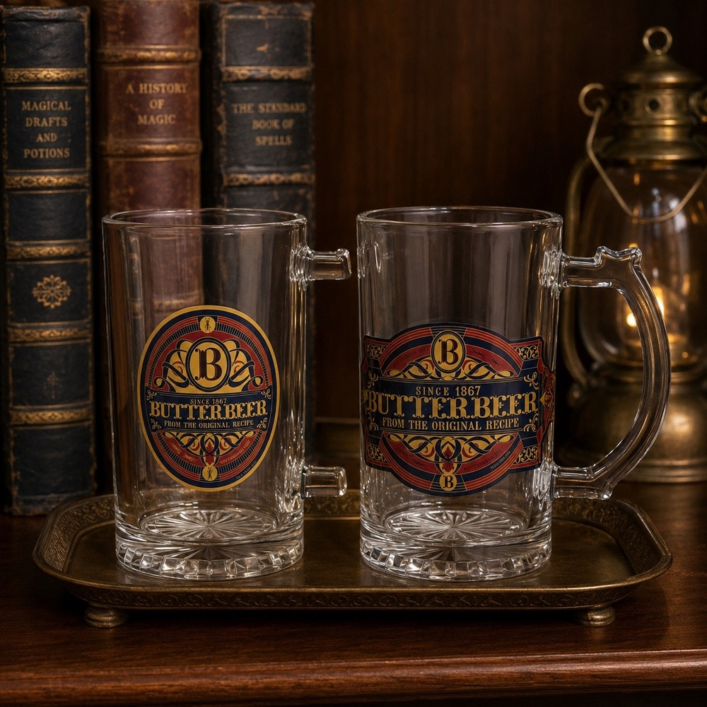 Harry Potter Universal Studios Butterbeer Glass Mugs Set of 2 Different Steins - Picture 4 of 16